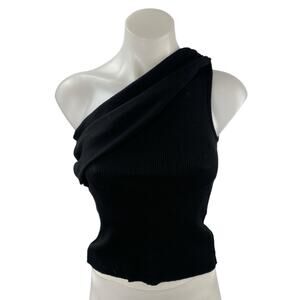 The Range Women's Black One Shoulder Ribbed Knit Sleeveless Blouse Top Size XS